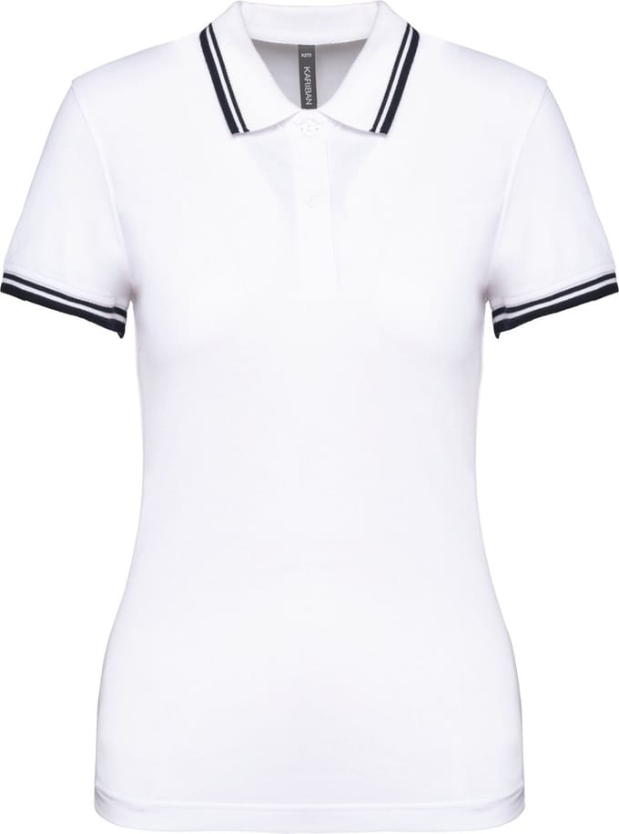 Kariban Gestreepte damespolo korte mouwen K273 - White / Navy - S