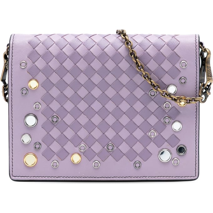 Tweedekans Nappa Intrecciato Studded Wallet On Chain
