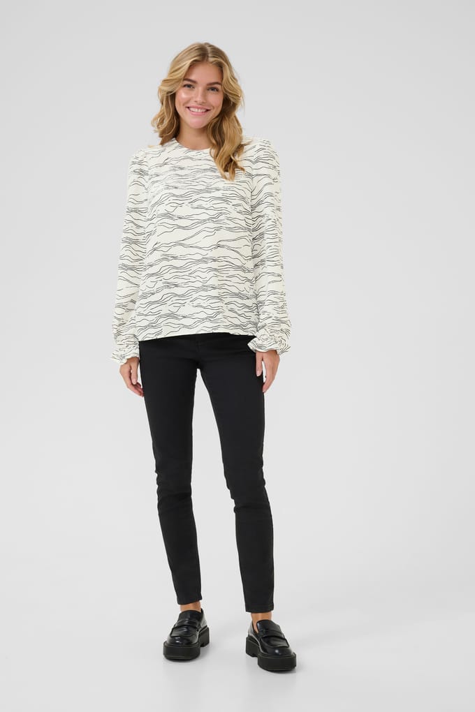 Blouse met lange mouwen Regular fit Chalk w. Black Deep Graphic white black