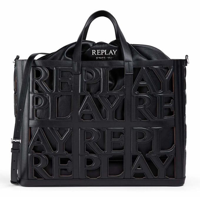 REPLAY handtas schoudertas Handbag Black + Cambridge Brown zwart