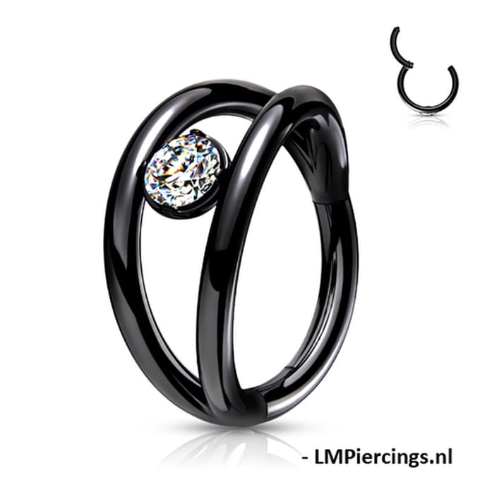 Piercing High Quality Double Hoop met CZ steen 1.2x10 - zwart - LMPiercings
