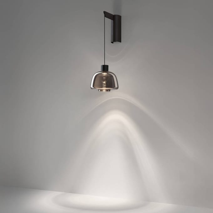 Bover LED wandlamp Drep A/01, rookgrijs, glas, 2.700 K