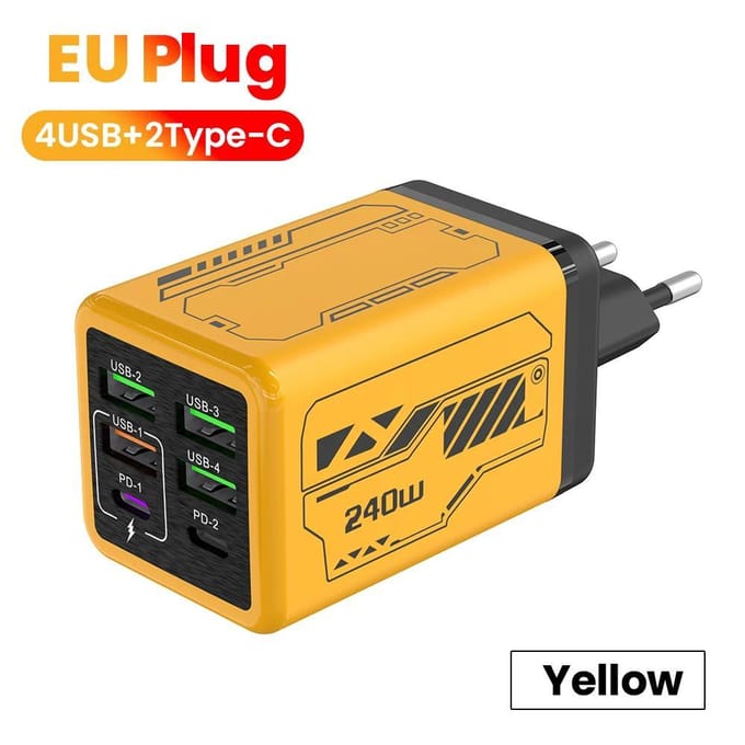 240W 6 Poorten 4USB+2Type C Super Snel Opladen Mobiele Telefoon Oplader USB3.0 PD3.0 EU/US Oplader Voor Android EU Plug