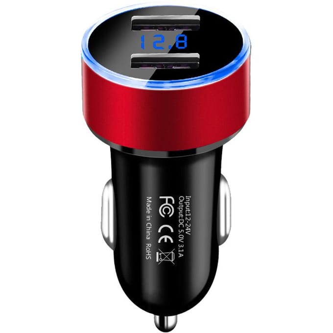 Universele 12V-24V snelle dubbele USB-autoladeradapter met LED-spanningsweergave 3,1A autotelefoonlader black