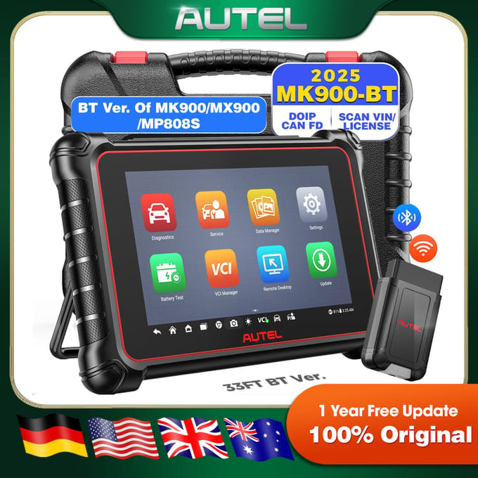 Autel MaxiCOM MK900 BT MK900BT, 8 inch diagnoseapparaat voor auto's, met meer dan 40 functies, CAN FD, DOIP, OBD2-scanner, een upgrade van de MK808BT Pro en MK808S.