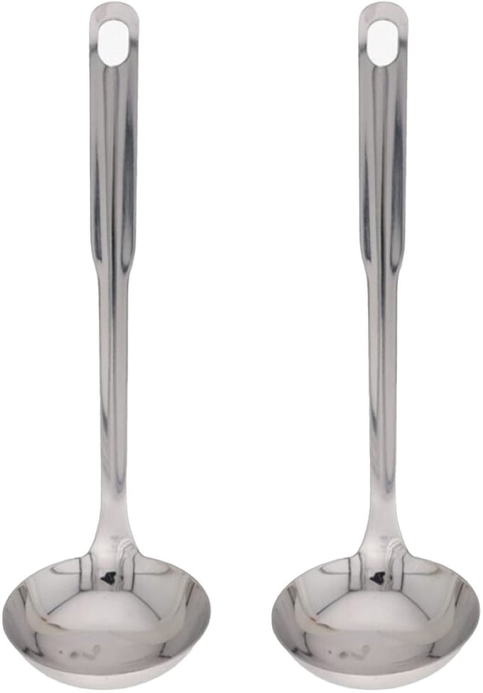 Gerimport Soep/saus opscheplepel - 2x - zilver - RVS - 29 cm - keukengerei - soeplepel