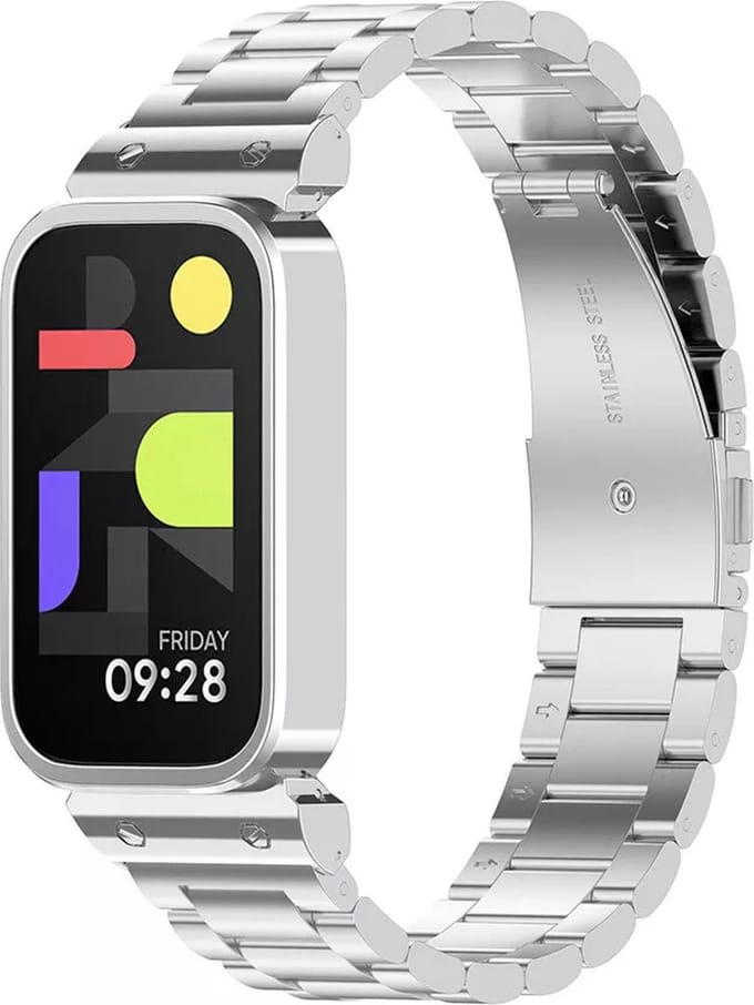 Strap-it Stalen schakel band met vlindersluiting - geschikt voor de Xiaomi Smart Band 9 Active (zilver)