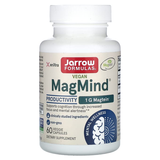 Jarrow Formulas, Vegan MagMind, Productivité, 60 Gélules Végétales