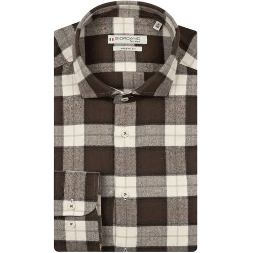 Giordano Overhemd Row Soft Flanel Large Check Donker Bruin / male
