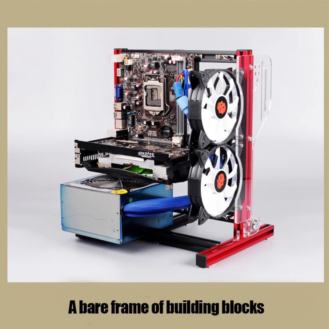 ATx M-ATX ITX Open Chassis Verticaal Overklokken Open Aluminium Frame Chassis Rack Rood rood