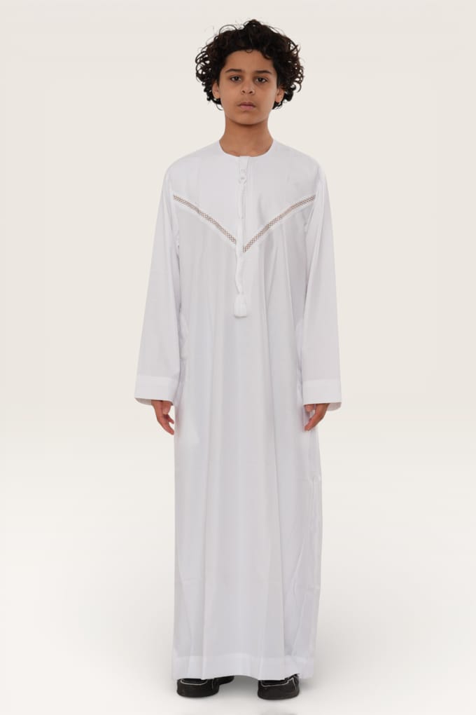 Kinderen jongens witte Eid Marokkaanse Thobe gewaad Djellaba Ramadan Eid Jubba-LFS K-HM10