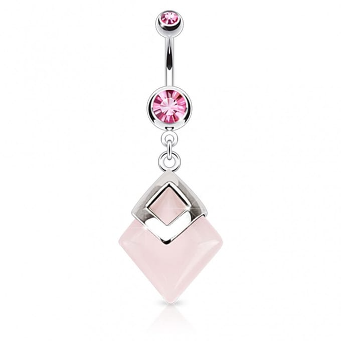 Navelpiercing half edelsteen hanger - Rose Quarts - LMPiercings