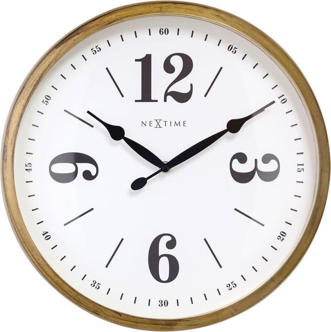 NeXtime Classic – Landelijke Wandklok – 39 cm – Metaal – Wit/Goud – Stil