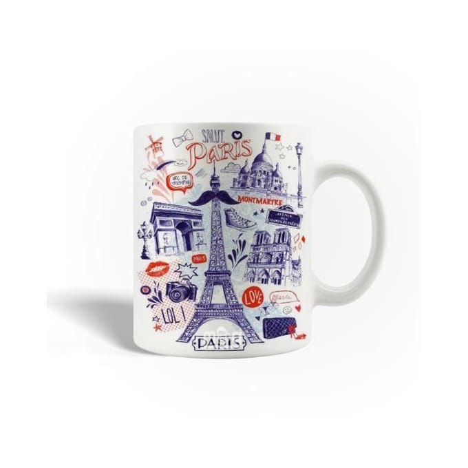Mug en Céramique - La tour Eiffel - 30cl - Blanc - Compatible lave-vaisselle - Rond