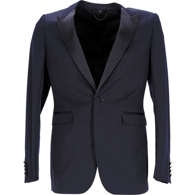 Burberry Smoking Jacket in Navy Blauw Virgin Wol