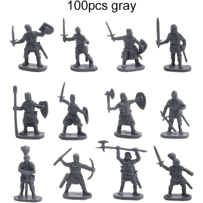 100 pièces/ensemble Soldat Ancien Miniature Modèle Décoratif Décoration de Maison Micro Moule Multiples Postures Style Chevalier Médiéval TMZ gray