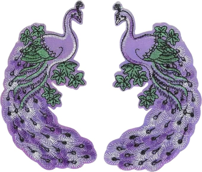 Patch - Strijkembleem - Pauwen - links en rechts - 15 x 8 cm - Paars