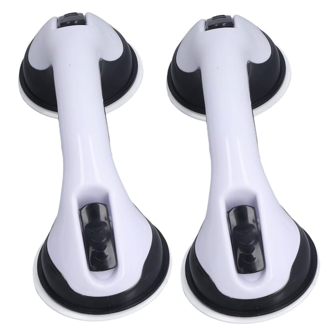 2 stuks Douchehandgreep Gebogen Design Dubbele Vergrendeling Veiligheid Gereedschapsloze Installatie Plastic Douchesteun white