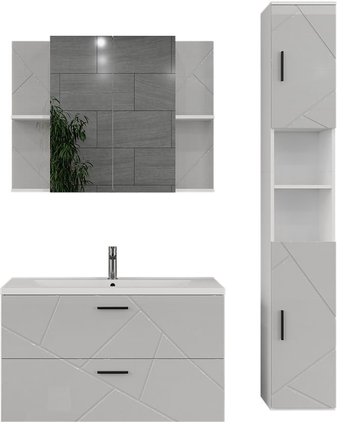 Vicco Badkamermeubelset Irma, Wit/Wit Hoogglans, 3-delig