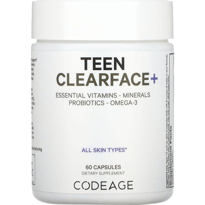 Codeage, Teen Clear Face Vitamine, voor alle huidtypen, 60 capsules