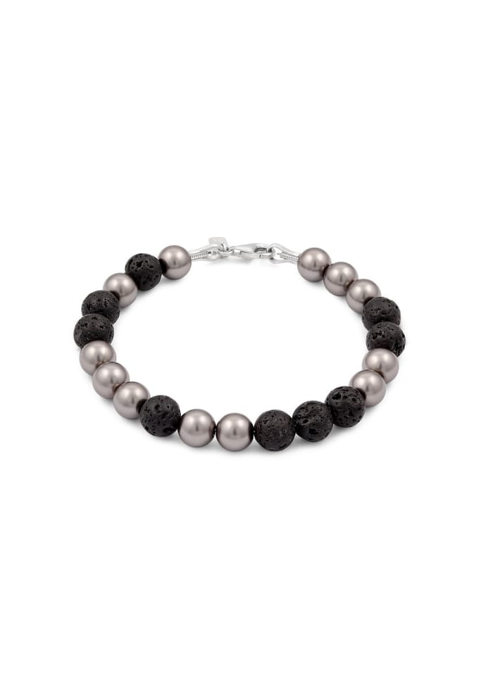 KUZZOI - Armband - Lava Synthetische Perle Grau Schwarz 925 Sterling Silber -