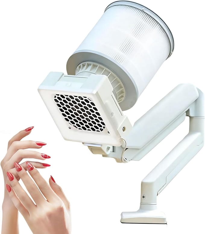 Nagelstofafscheider - Manicure stofzuiger - Stofvrij werken - 360 graden arm - Verstelbaar - Wit