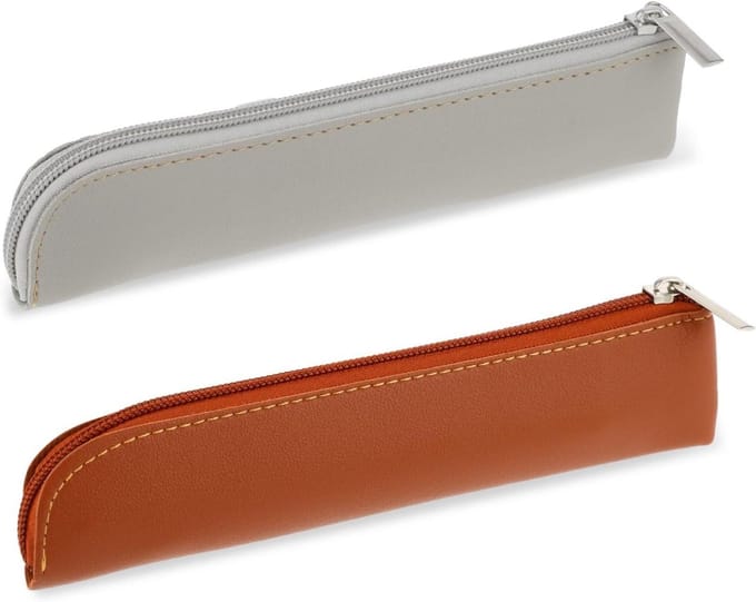 Slanke etui voor pennen en make-up organizer, set van 2, draagbaar en multifunctioneel, bruin en grijs