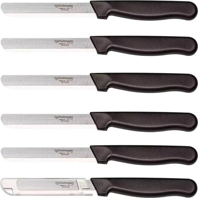 Solingen Allround tafelmes – Microkartel – Brede smeerkant – RVS – 21,5 cm – Zwart – Set van 6