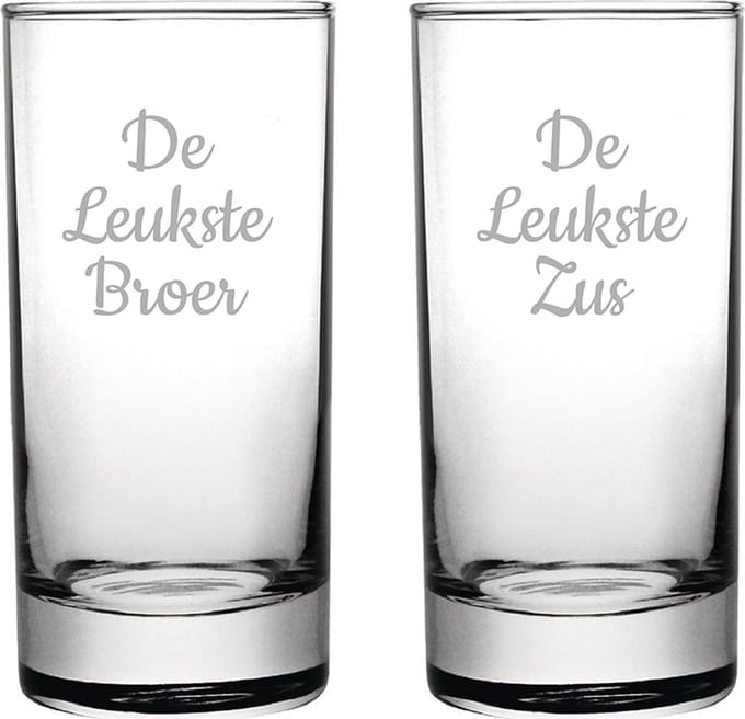 Gegraveerde longdrinkglas 28,5cl De Leukste Broer-De Leukste Zus