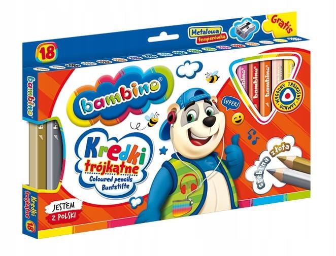 St. Majewski Driehoekige BAMBINO kleurpotloden 18 kleuren in hout + temp.