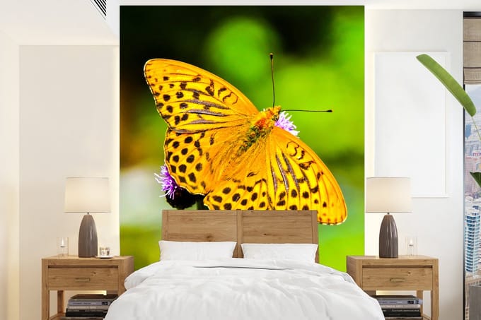 Behang - Fotobehang Vlinder - Tijger - Bloem - Breedte 190 cm x hoogte 260 cm