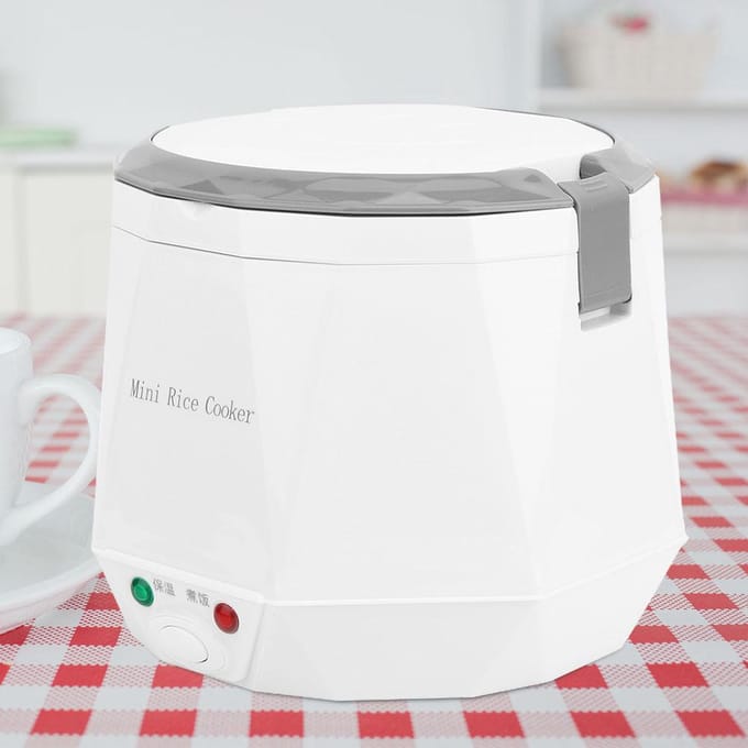 Mini cuiseur à riz électrique portable 1,6 L, outil de cuisson du riz pour voiture 12 V, blanc white