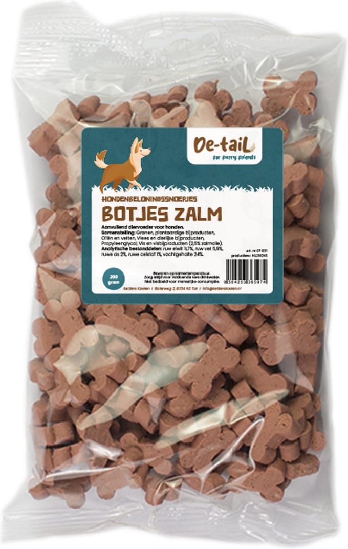 De-Tail Hondenbeloningssnoepjes botjes zalm 200 gram