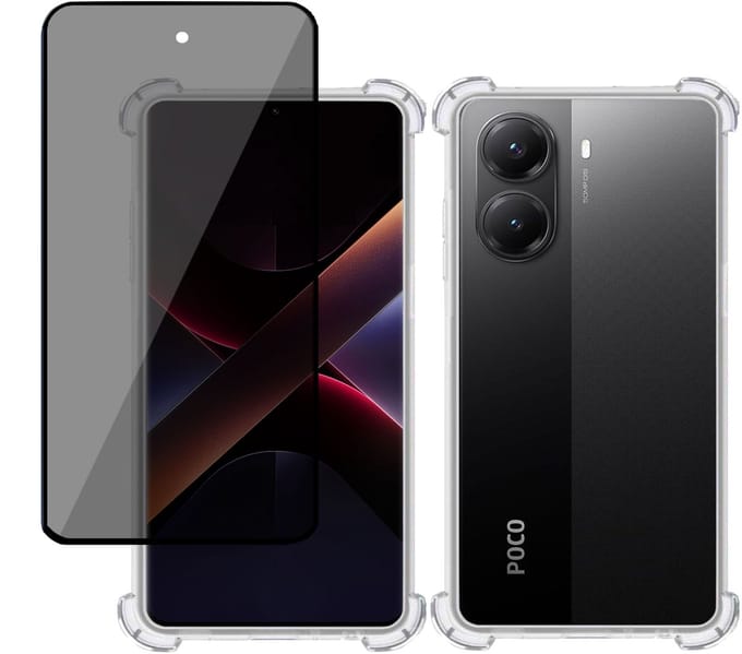 TechNow Hoesje + Privé Screenprotector geschikt voor Poco X7 Pro – Privacy Tempered Glass - Case Transparant