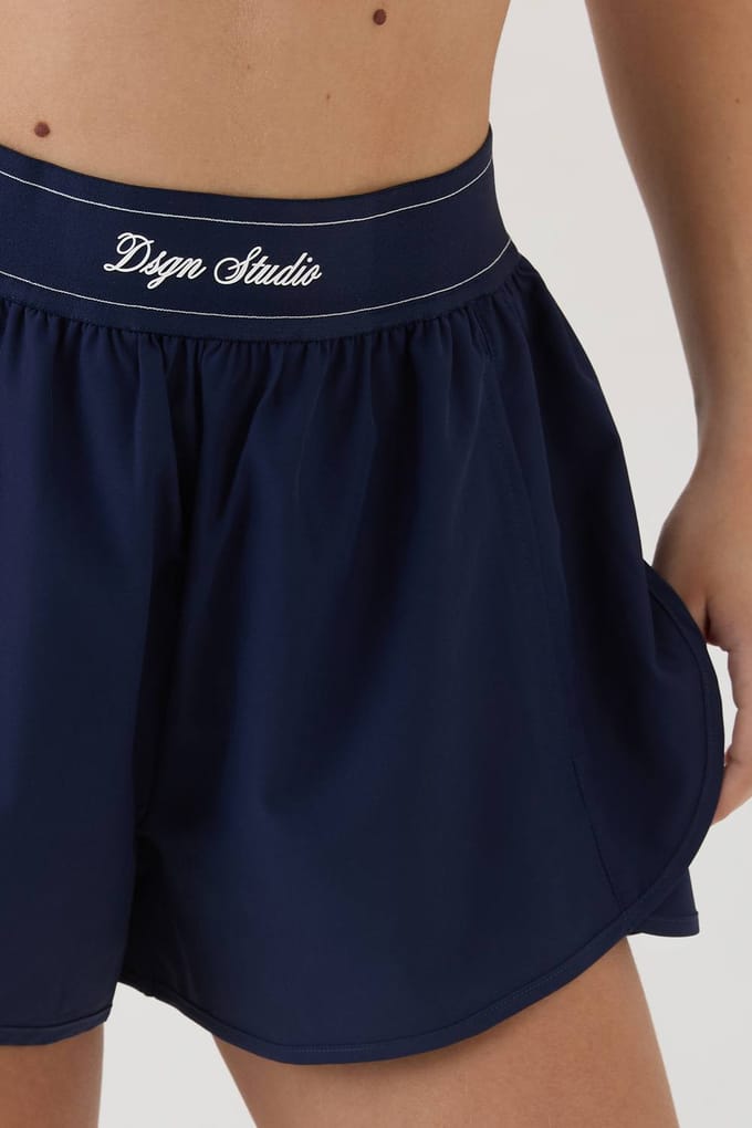 Dames Dsgn Studio Short Met Elastische Taille En Losse Pasvorm Van Geweven Stof | Navy | Maat: 3XL