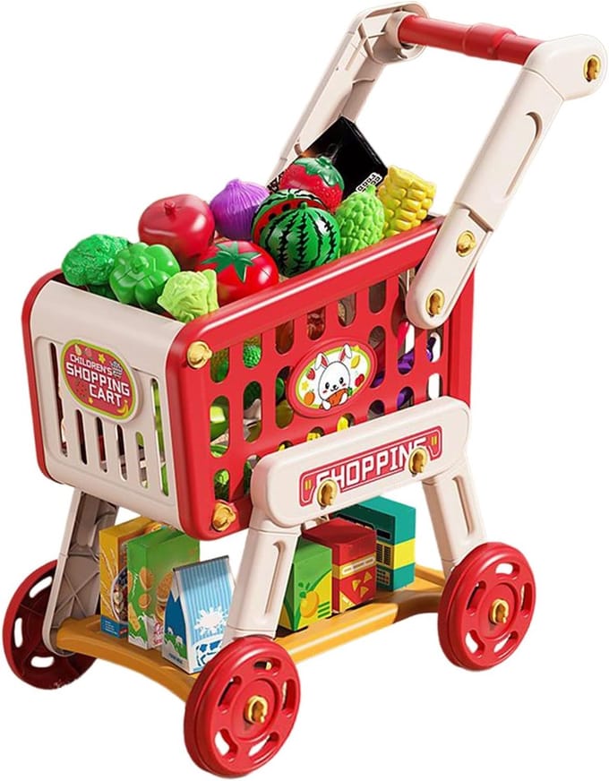 Kinder Winkelwagen - Speelgoed boodschappentrolley - Doen alsof spelen - Inclusief 20 stuks speelgoed