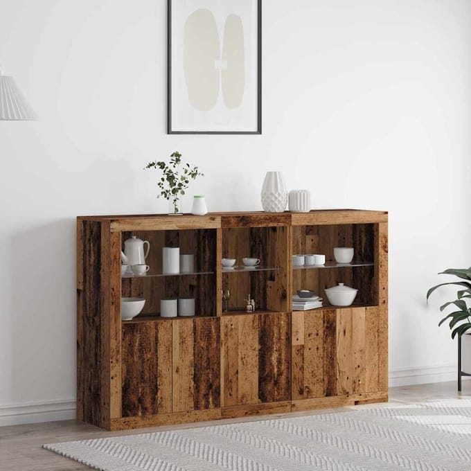 vidaXL - LED - Dressoir - Oudhout - 162 - x - 37 - x - 100 - cm - Bewerkt - hout