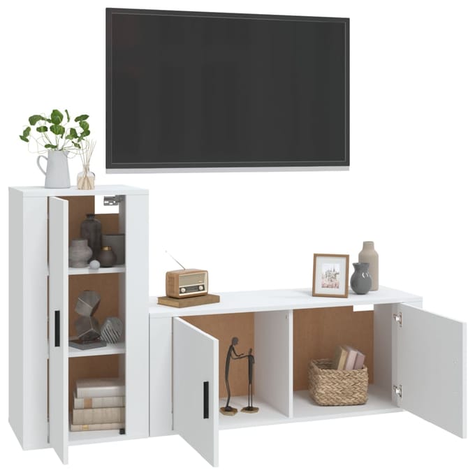 vidaXL - 2-delige - Tv-meubelset - bewerkt - hout - wit