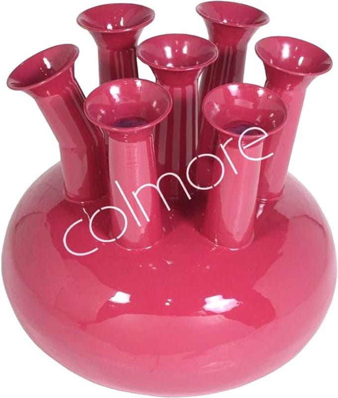 Colmore by Diga fuchsia roze emaille toeter/tulpenvaas met 7 tuiten 39 x 39 x 38cm