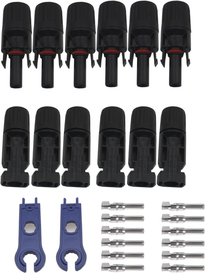 6 Paar Waterdichte MC4 Zonnepaneel Connectoren Set met Montage Sleutels IP67