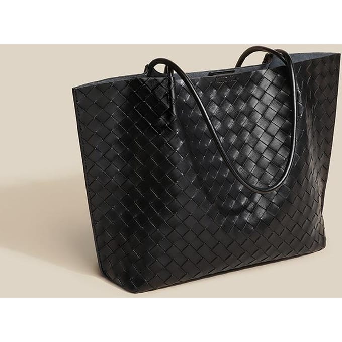 Zachte Lederen Handtas Teller Geavanceerde Geweven Tote Bag Casual Computer Schoudertas Dames Tas black
