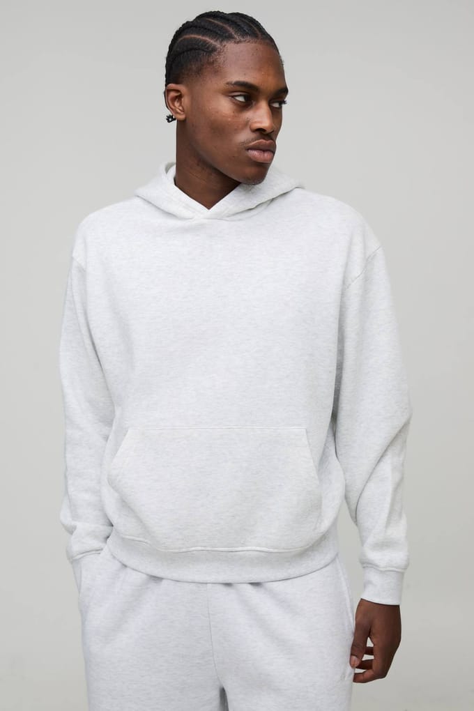 Essential Oversized Boxy Hoodie | Grey Marl | Size Medium