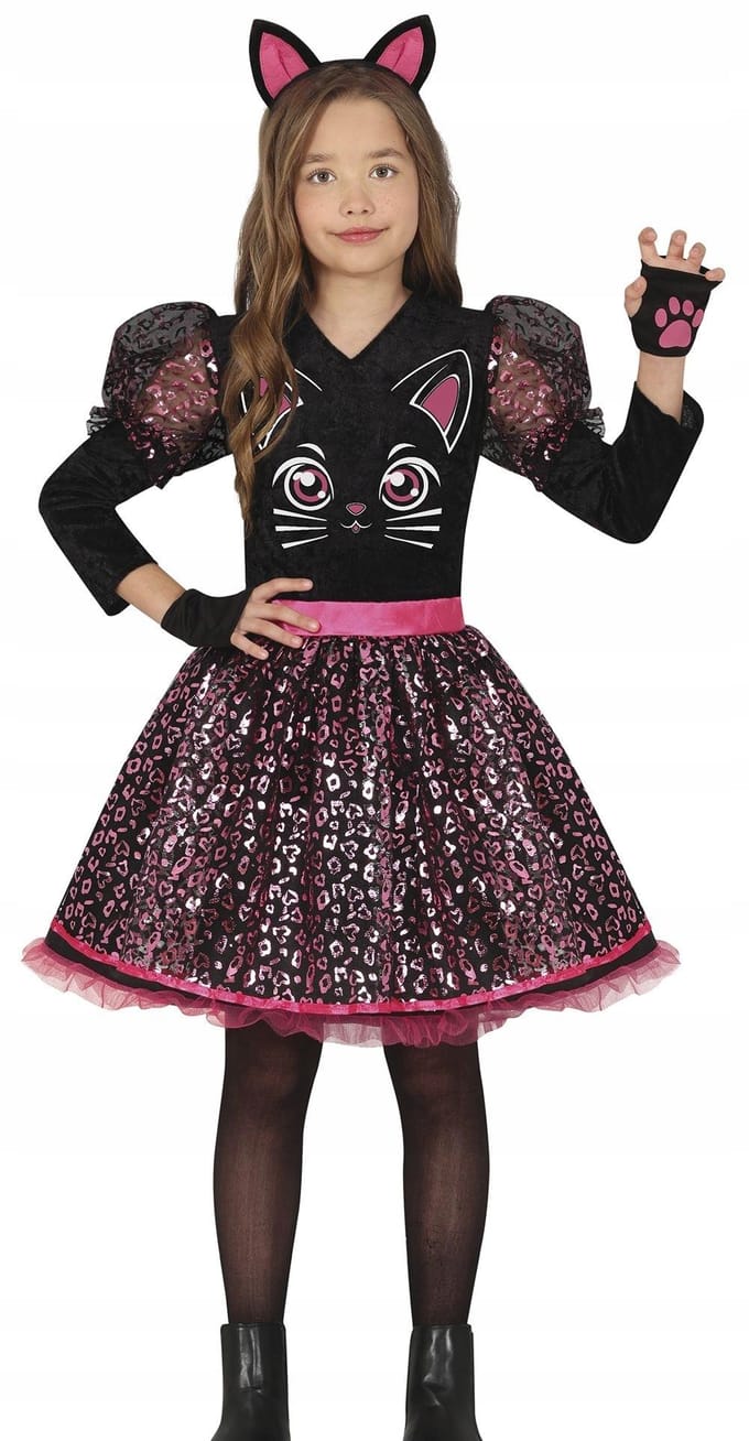Costume Tenue Déguisement Robe Chat Noir Chaton Carnaval Bal 5-6 Ans black