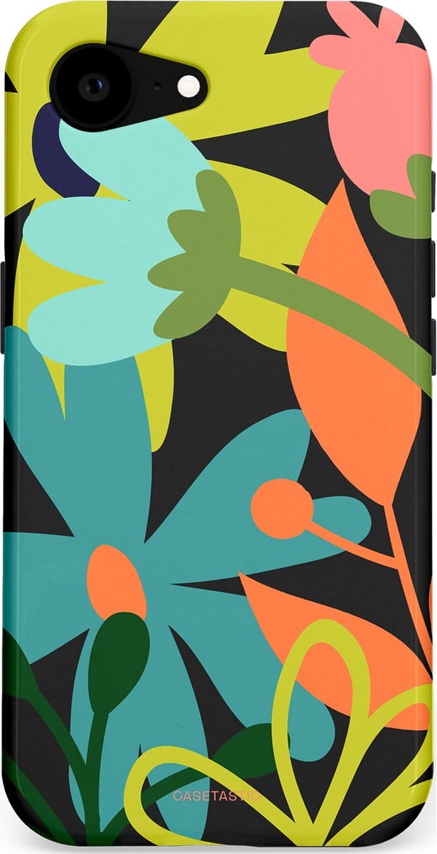 Casetastic hoesje geschikt voor Apple iPhone 16e / Apple iPhone 17e - MagSafe - Dubbellaagse bescherming - Botanisch Feest - Fashion Case - Zwart Olijfgroen Goud Petrol