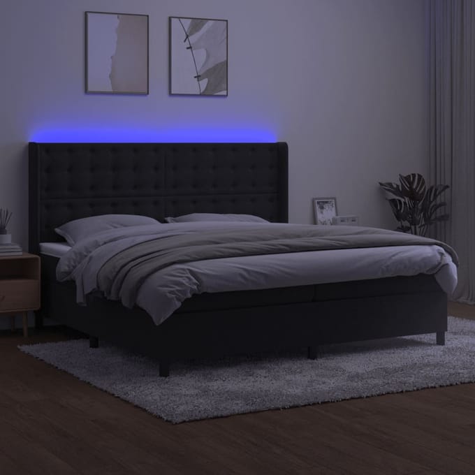 vidaXL - Boxspring - met - matras - en - LED - fluweel - zwart - 200x200 - cm