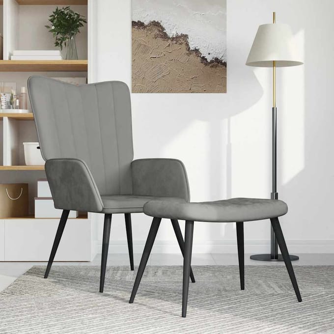 vidaXL - Relaxstoel - met - voetenbank - fluweel - lichtgrijs