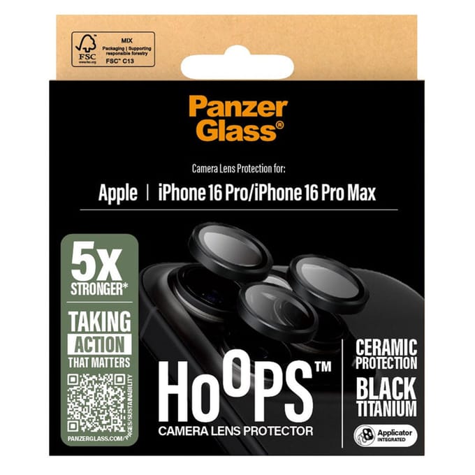 PanzerGlass Screenprotector geschikt voor Apple iPhone 16 Pro Glazen | PanzerGlass Ceramic Hoops Camera Lens Protector - Case Friendly