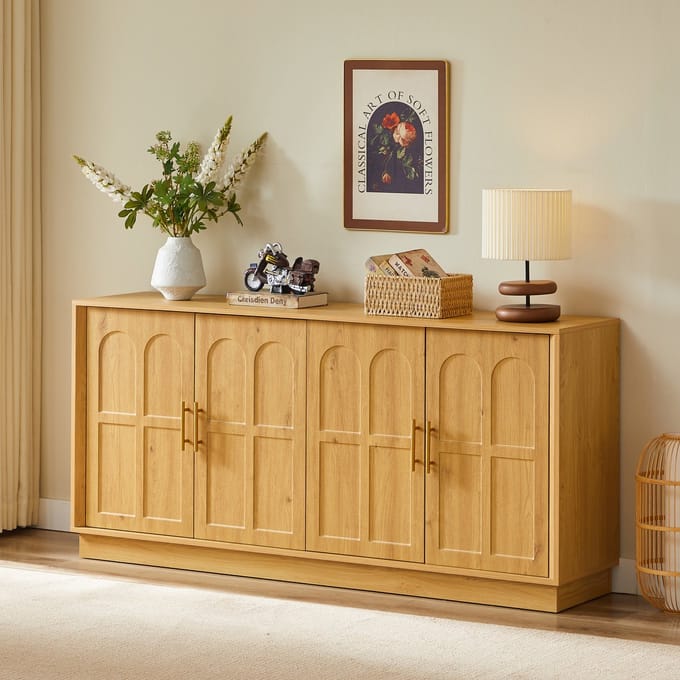 Sideboard - 169 x 40 x 80 cm - Extra Groot Dressoir met Gebogen Front - Moderne Vitrine - Hout - Natuur