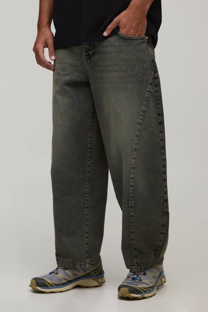 Gewassen Overdye Barrel Leg Jeans | Sage | Size 30R