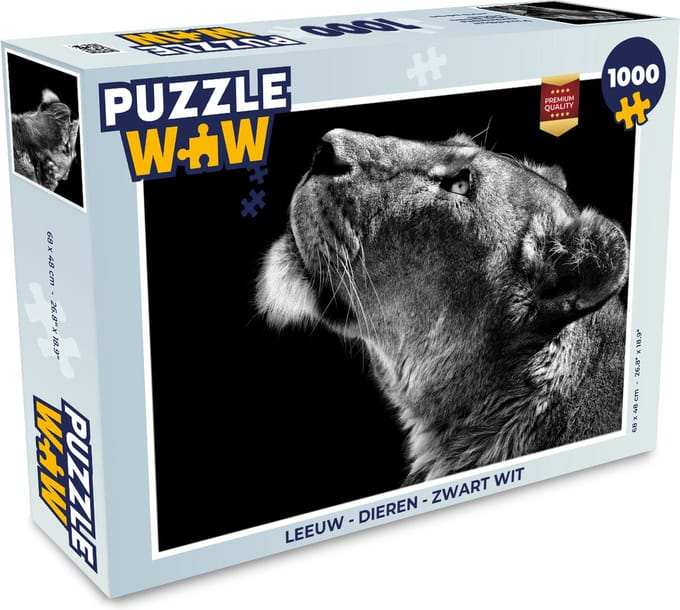Puzzel Leeuw - Dieren - Zwart wit - Legpuzzel - Puzzel 1000 stukjes volwassenen